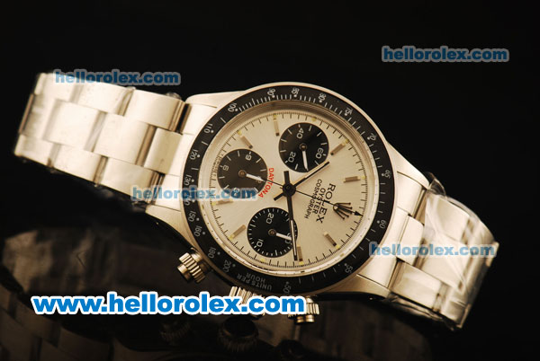 Rolex Daytona Vintage Edition Chronograph Swiss Valjoux 7750 Manual Winding Steel Case/Strap with White Dial and Stick Markers - Click Image to Close
